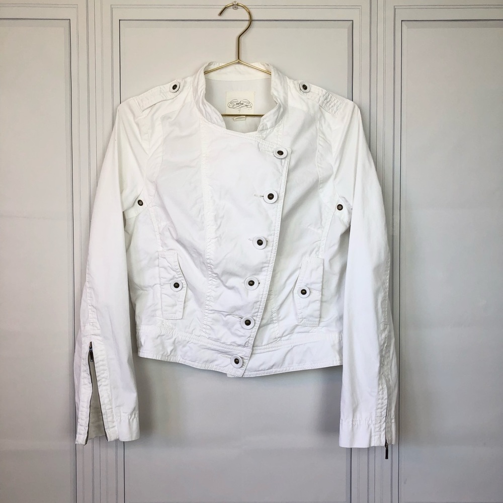 Anthropologie Idra White Cropped Military Jacket